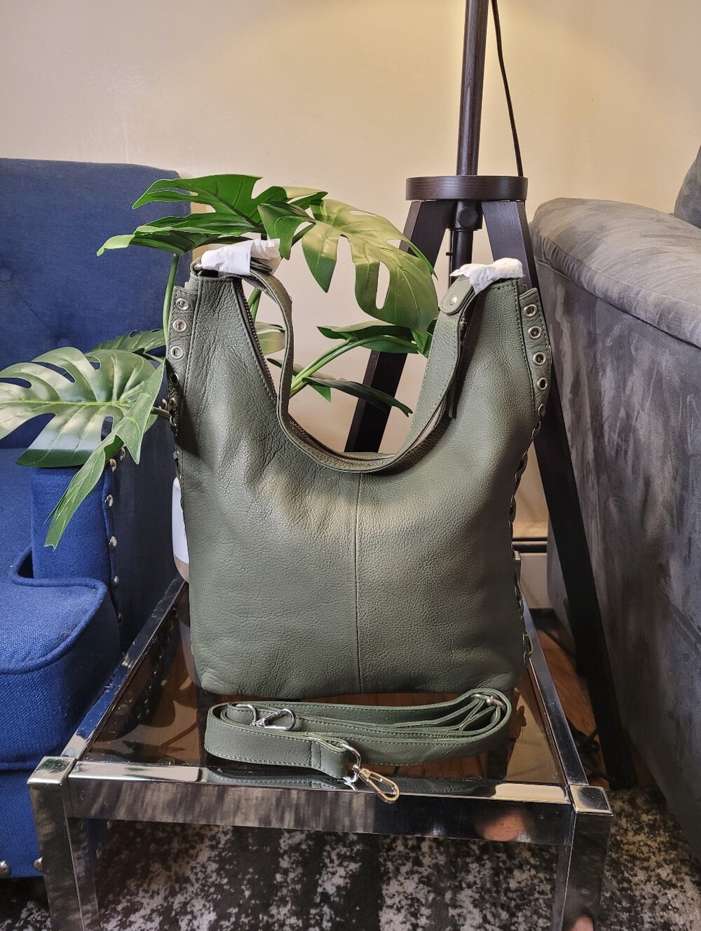 Beautiful Olive Green Boho Shoulder Bag – "Slight imperfections"